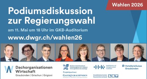 Podiumsdiskussion zur Regierungswahl am 11. Mai um 18.00 Uhr im GKB-Auditorium Chur